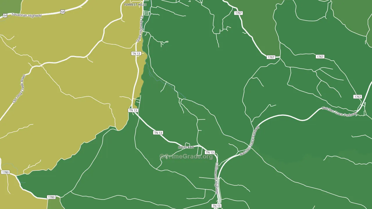 Highland, TN Map of Vehicle Theft Rates