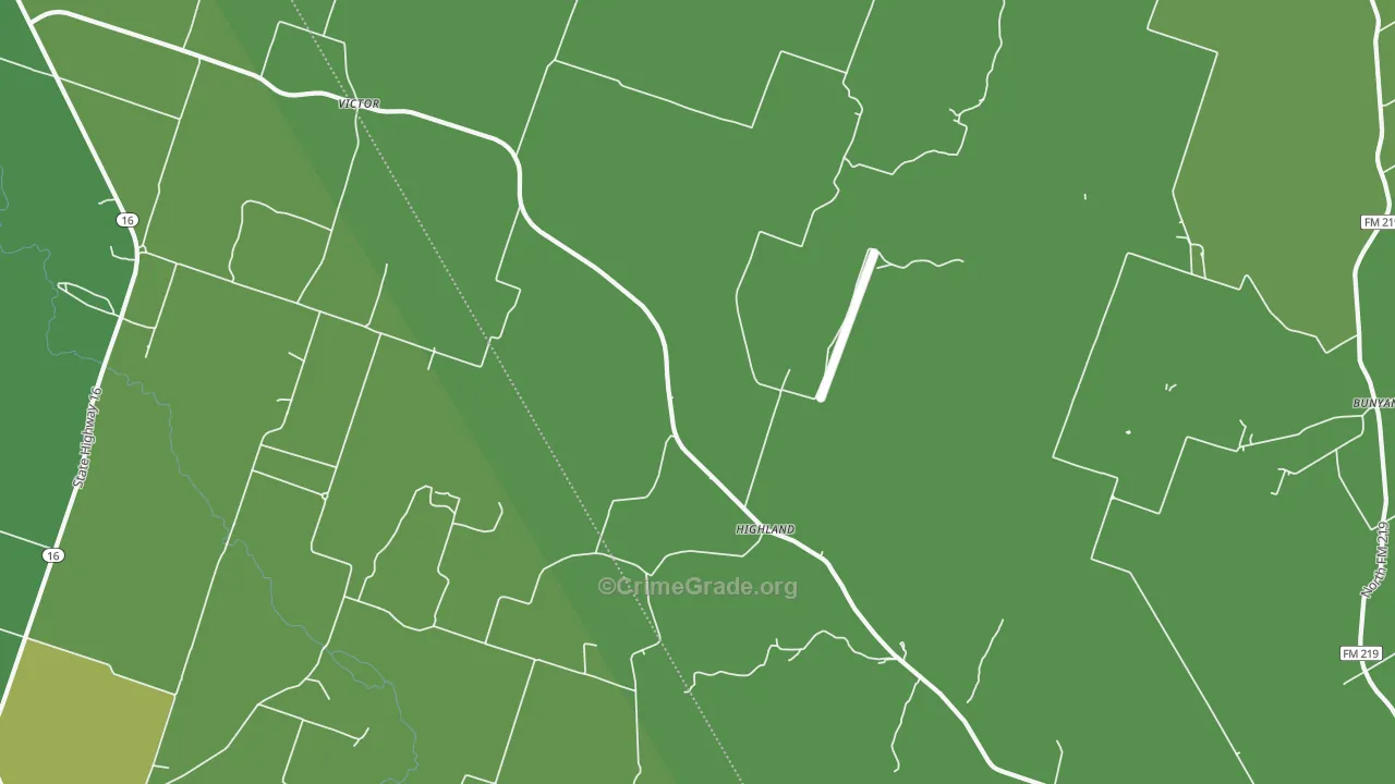 Highland, TX Map of Vehicle Theft Rates