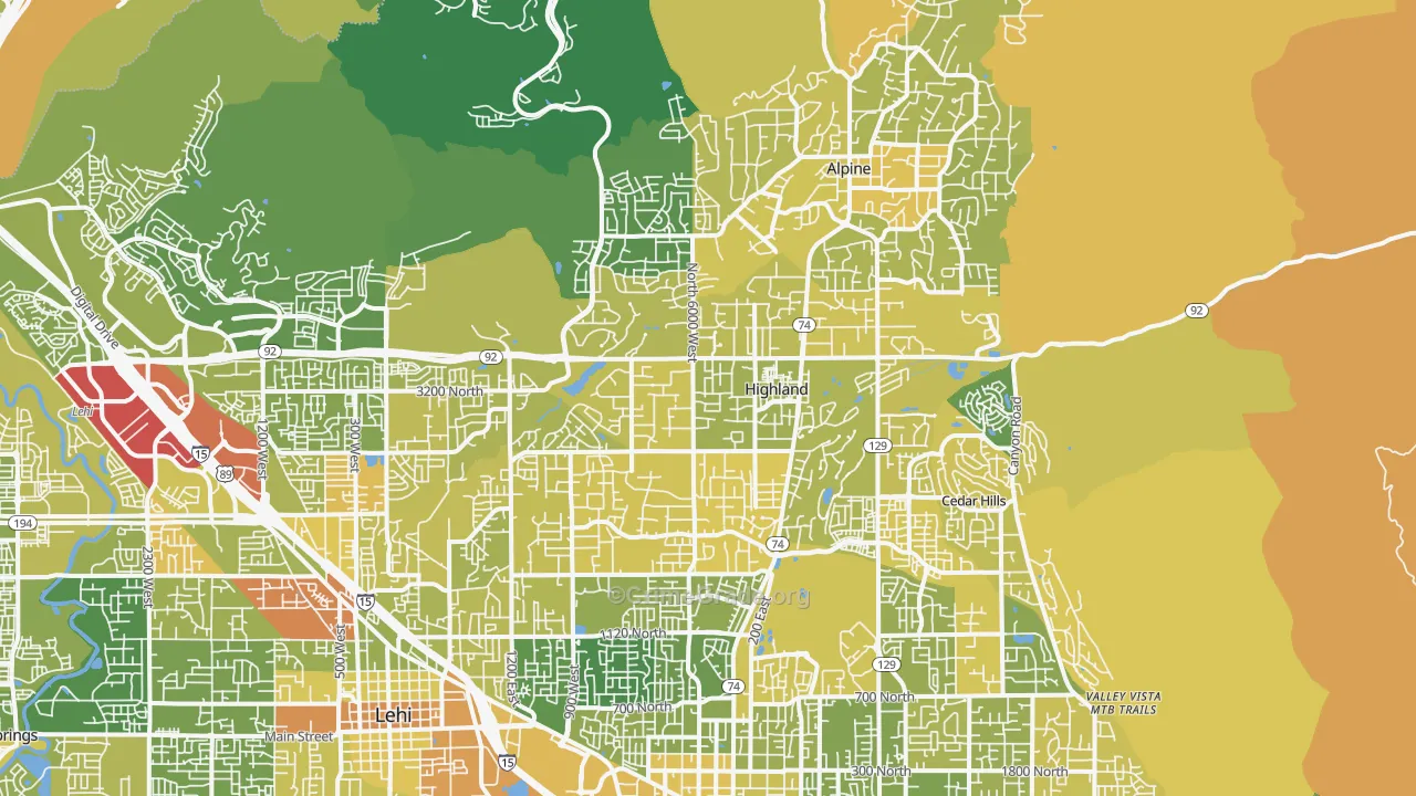 Highland, UT Map of Vehicle Theft Rates