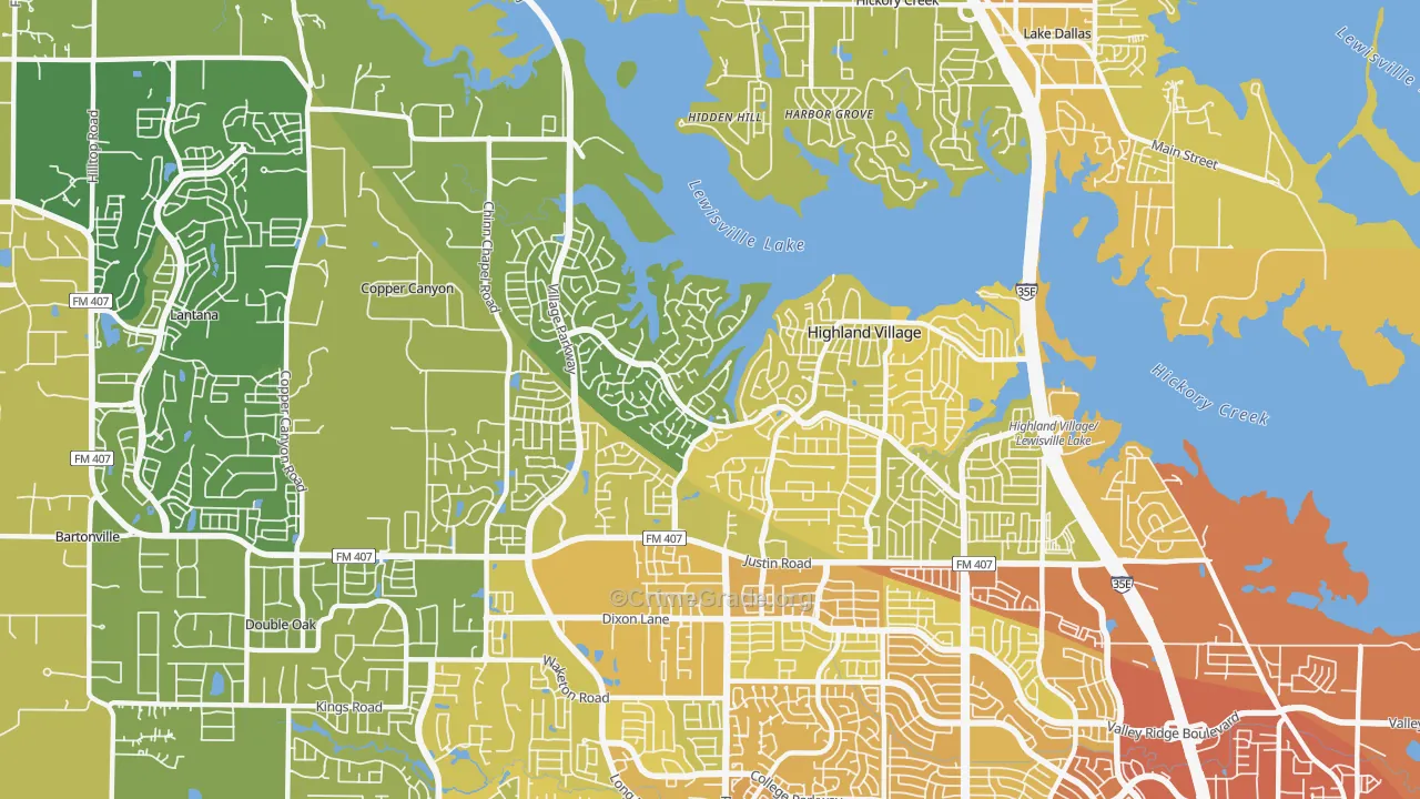 Highland Village, TX Map of Vehicle Theft Rates