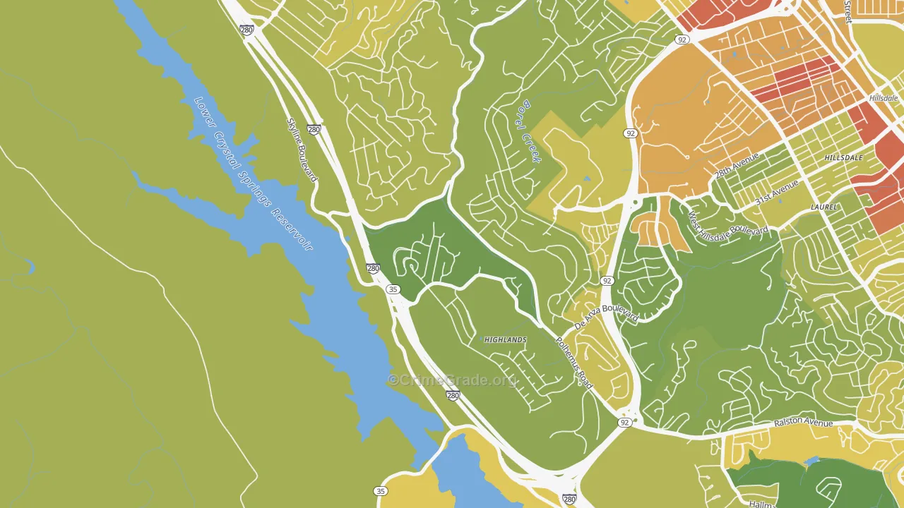 Highlands-Baywood Park, CA Map of Vehicle Theft Rates