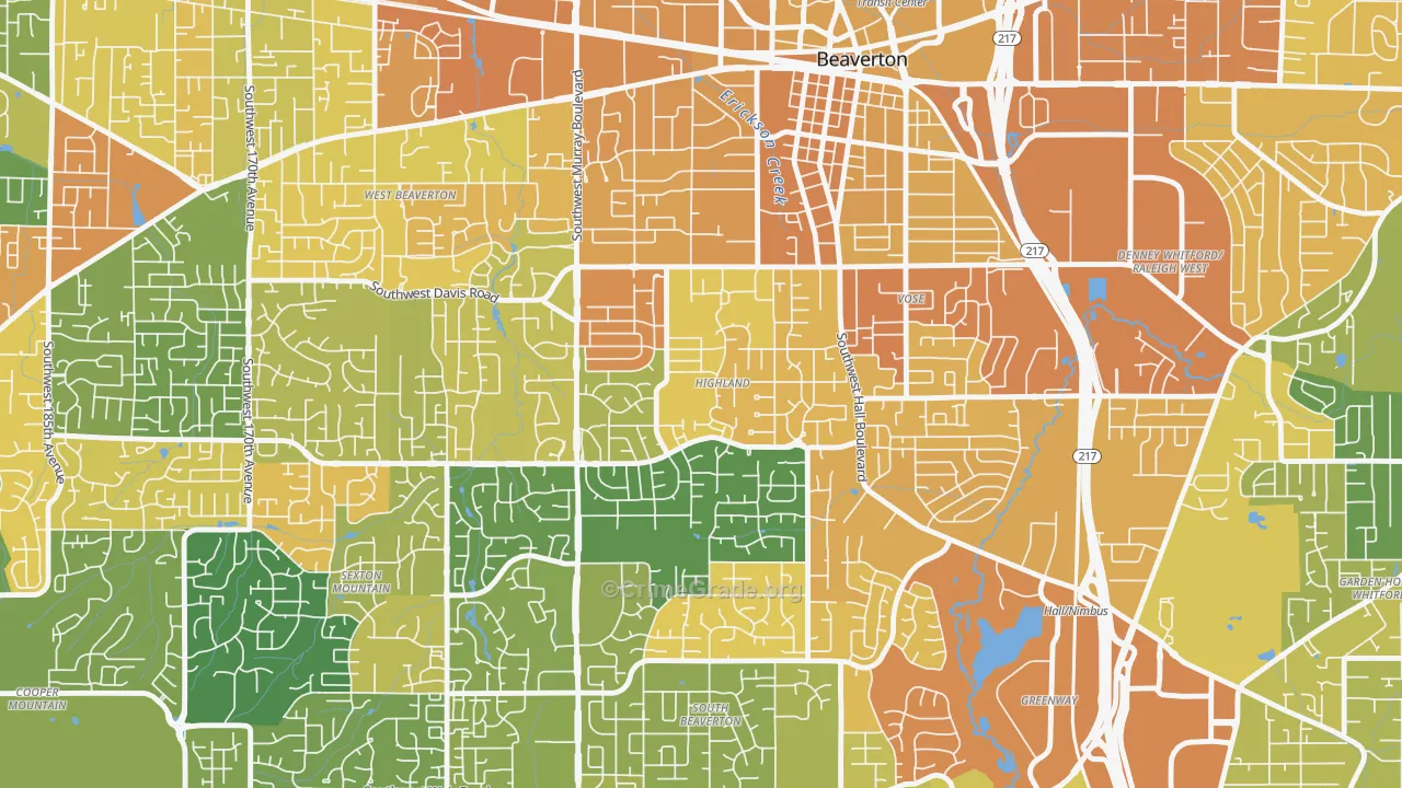 Highlands, Beaverton, OR Map of Vehicle Theft Rates