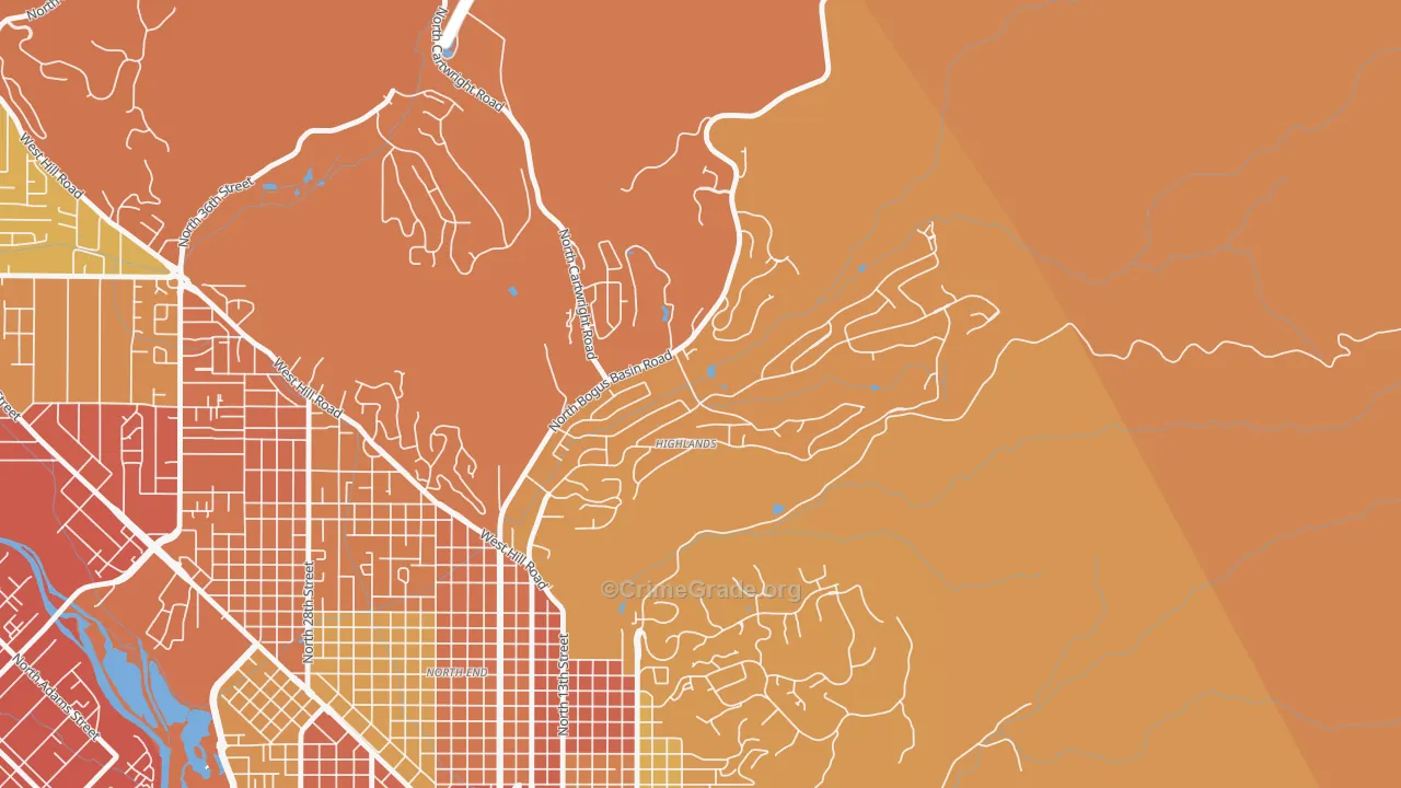 Highlands, Boise, ID Map of Vehicle Theft Rates