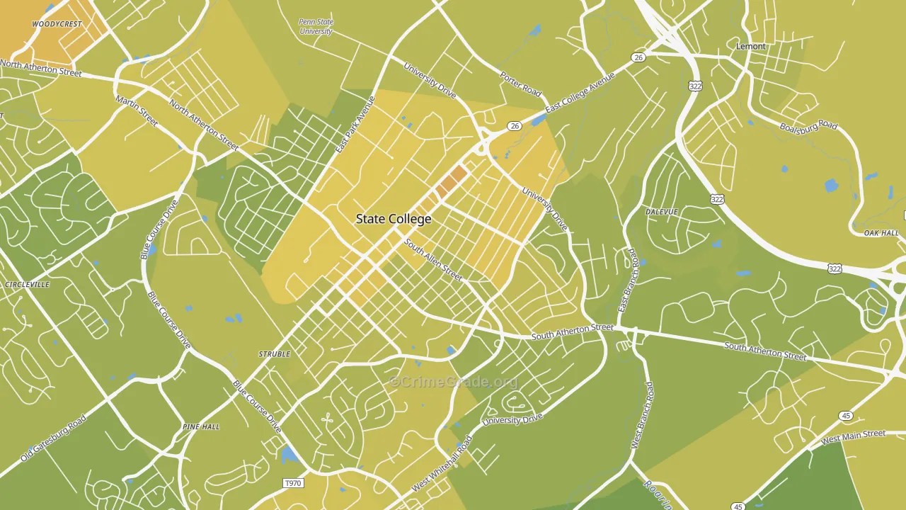 Highlands Historic District, State College, PA Map of Vehicle Theft Rates