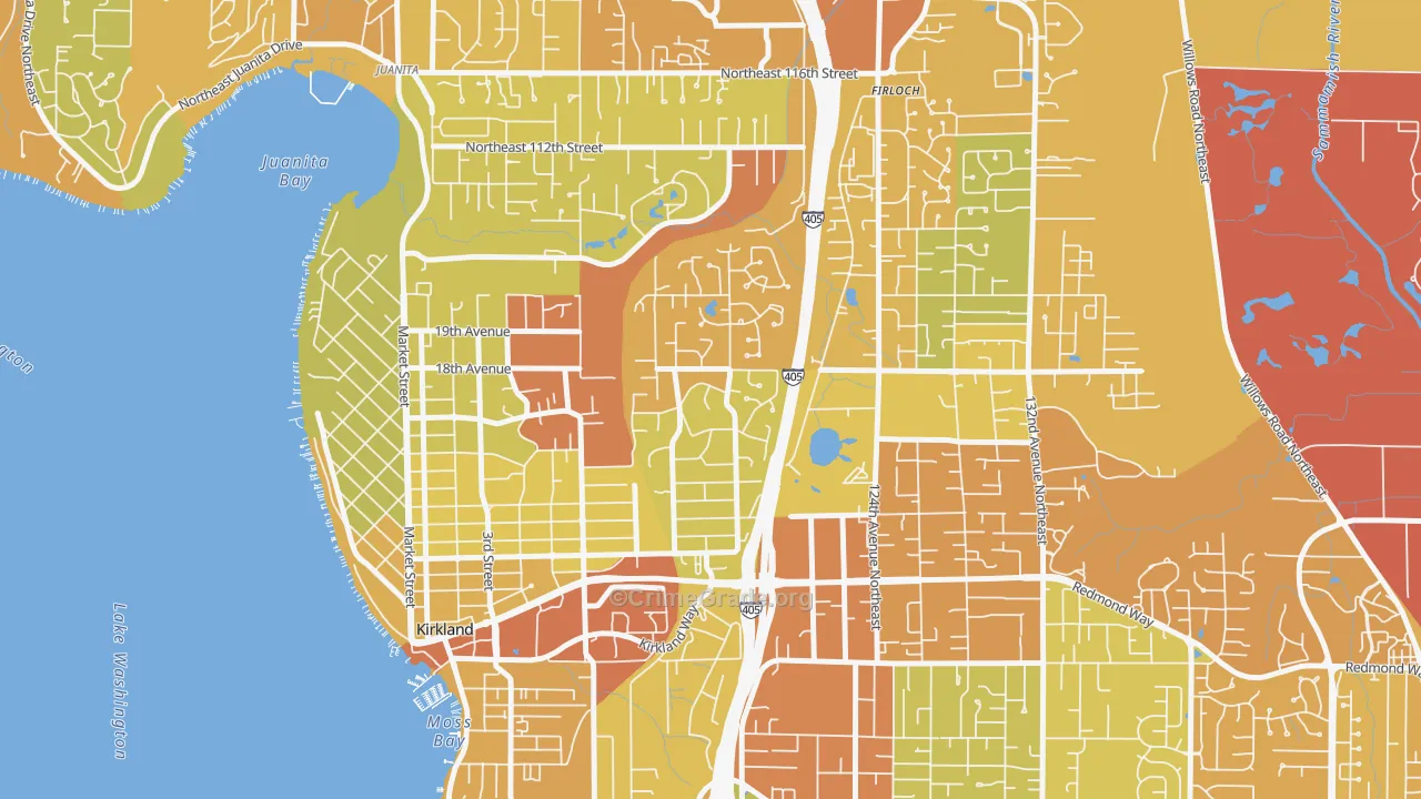 Highlands-Kirkland, Kirkland, WA Map of Vehicle Theft Rates