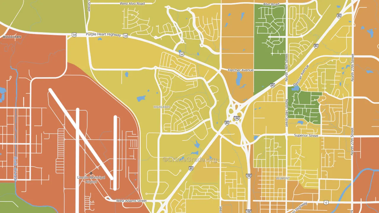Highlands, Lincoln, NE Map of Vehicle Theft Rates