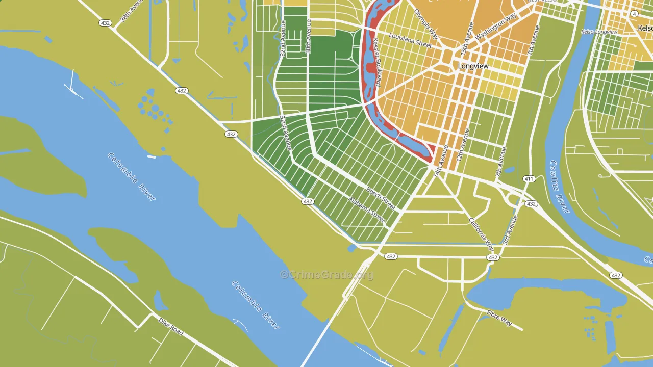 Highlands, Longview, WA Map of Vehicle Theft Rates