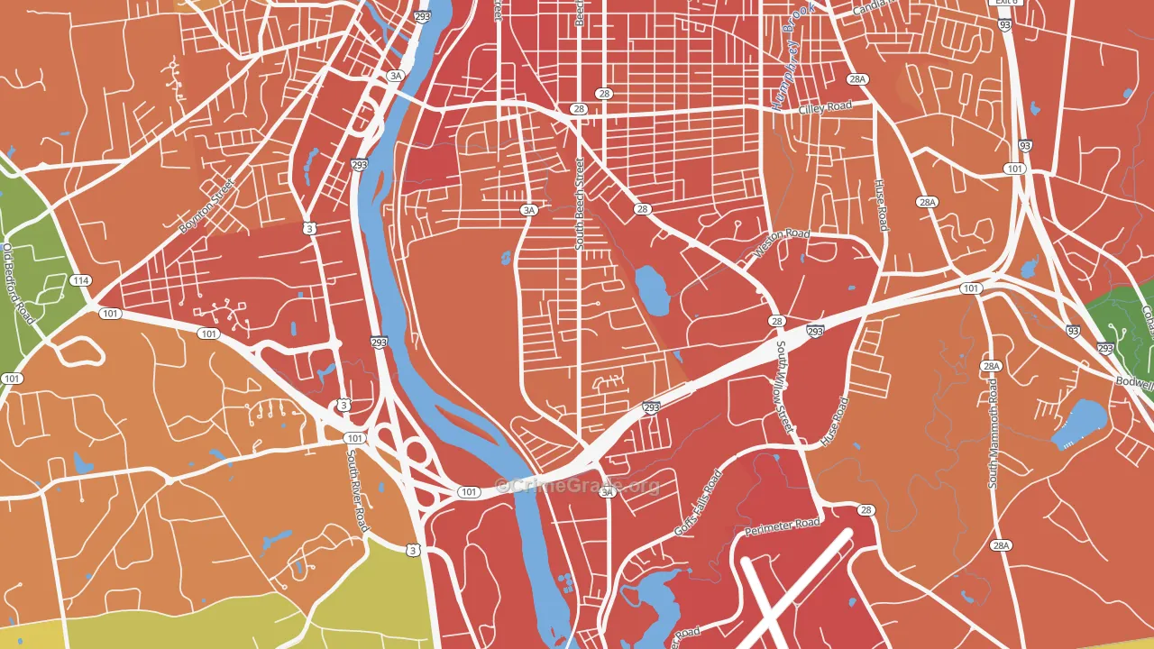 Highlands, Manchester, NH Map of Vehicle Theft Rates