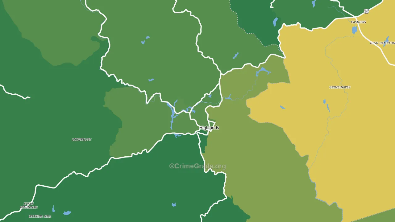 Highlands, NC Map of Vehicle Theft Rates
