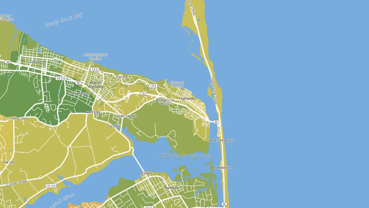Highlands, NJ Map of Vehicle Theft Rates