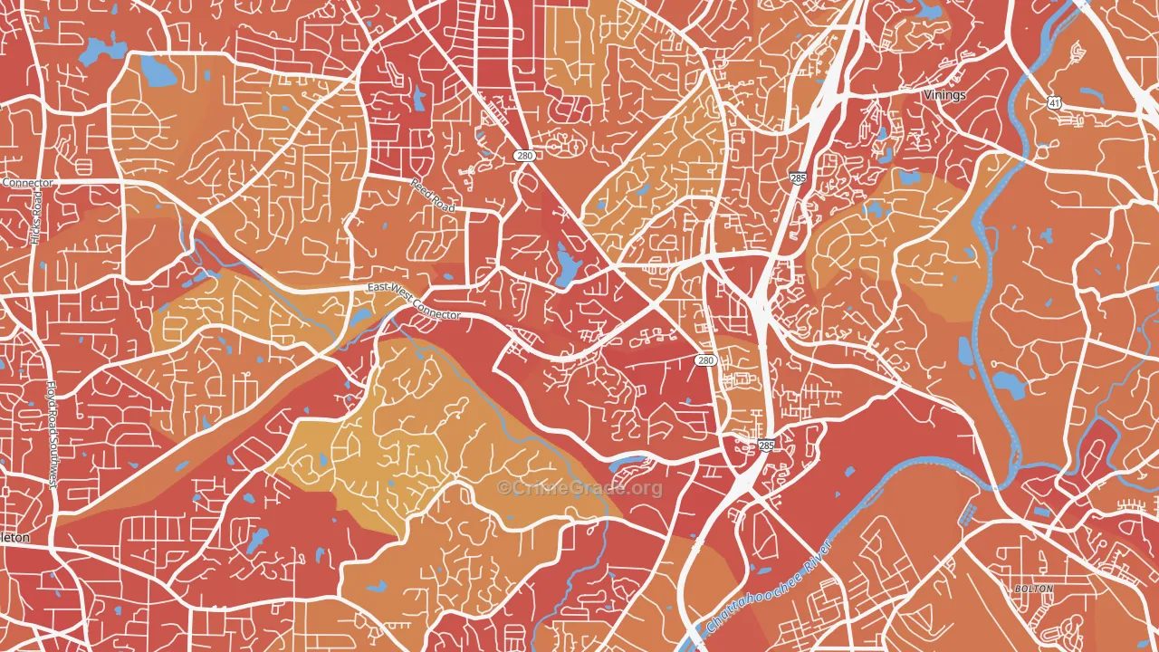 Highlands Park, Smyrna, GA Map of Vehicle Theft Rates