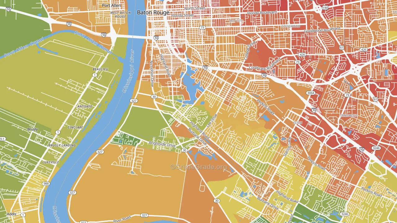Highlands-Perkins, Baton Rouge, LA Map of Vehicle Theft Rates