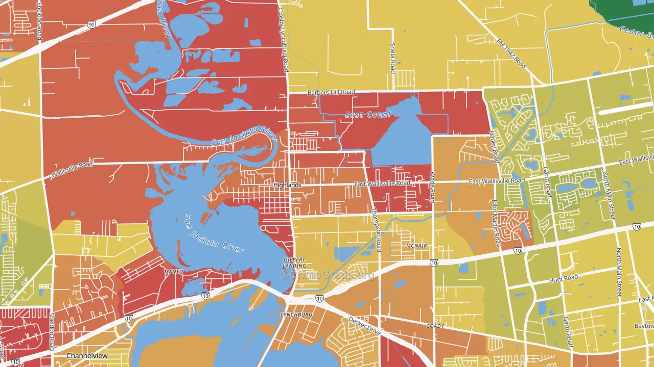 Highlands, TX Map of Vehicle Theft Rates