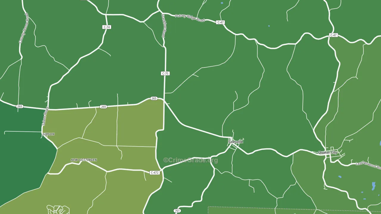 Highlandtown, OH Map of Vehicle Theft Rates