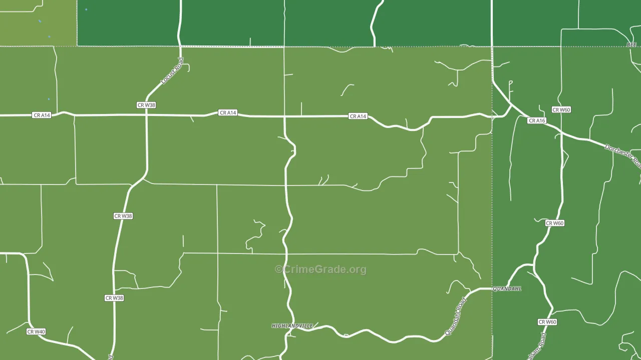 Highlandville, IA Map of Vehicle Theft Rates