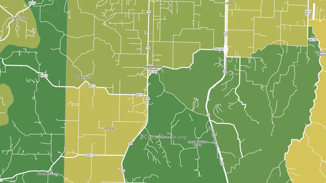 Highlandville, MO Map of Vehicle Theft Rates