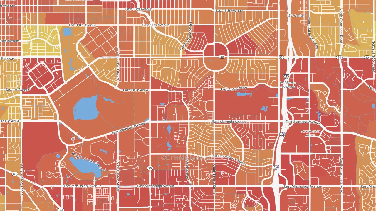 Highline Villages, Aurora, CO Map of Vehicle Theft Rates