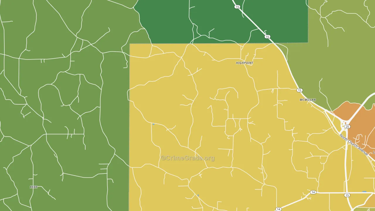 Highpoint, MS Map of Vehicle Theft Rates