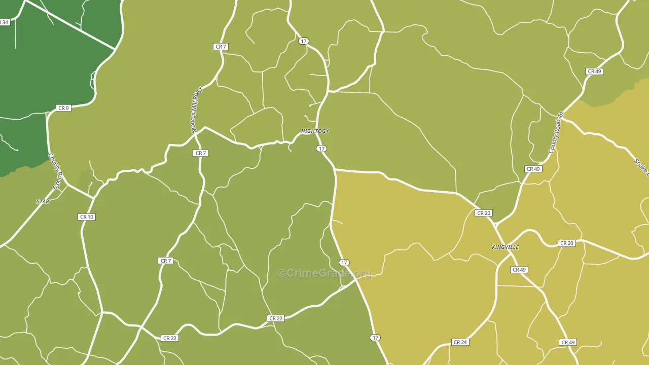 Hightogy, AL Map of Vehicle Theft Rates