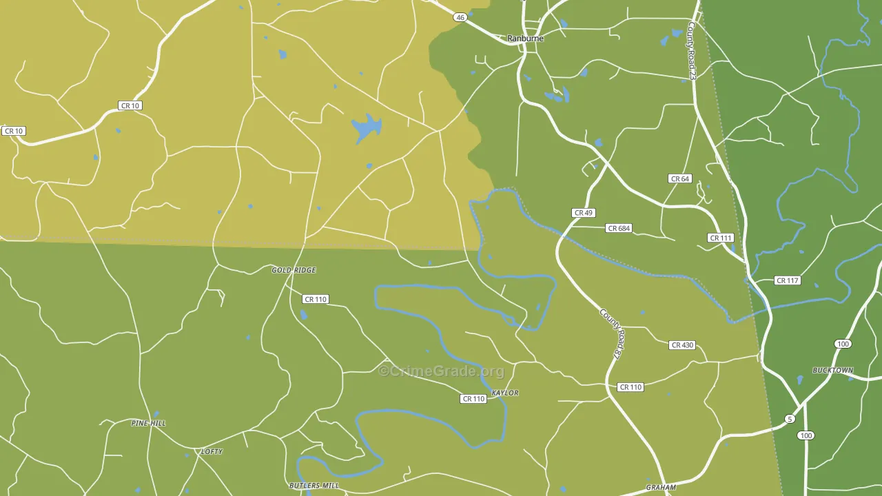 Hightower, AL Map of Vehicle Theft Rates