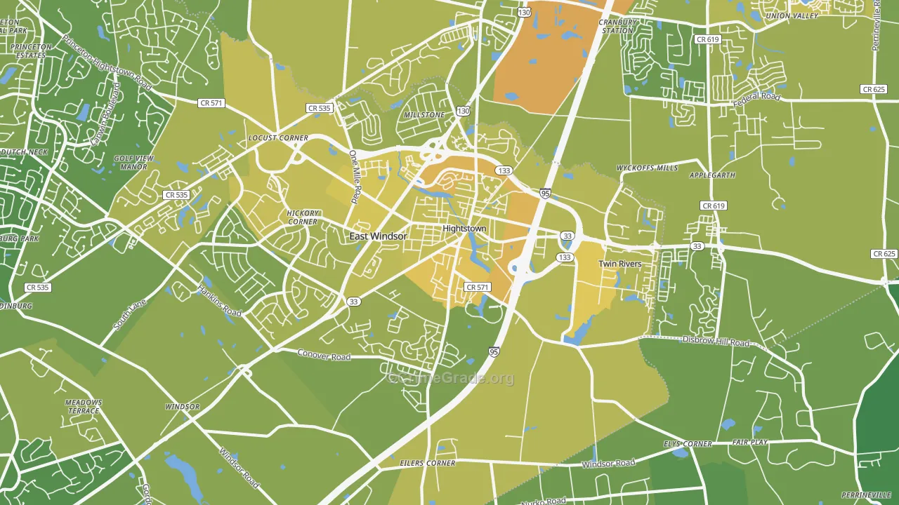 Hightstown, NJ Map of Vehicle Theft Rates