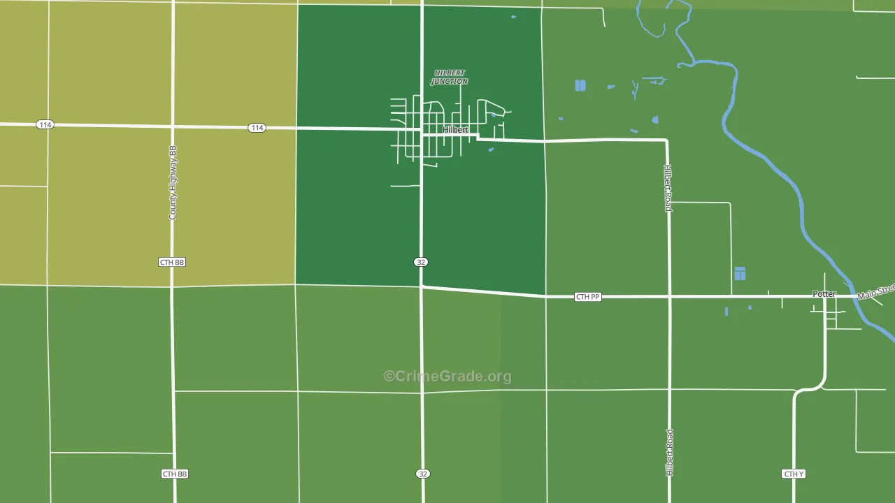 Hilbert Junction, WI Map of Vehicle Theft Rates