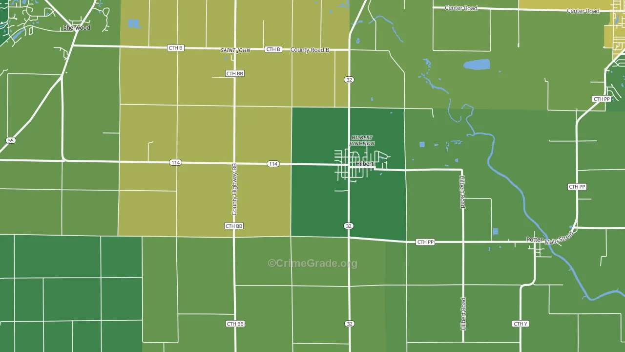 Hilbert, WI Map of Vehicle Theft Rates