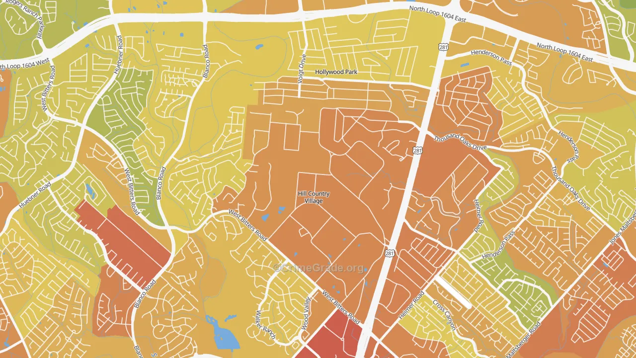 Hill Country Village, TX Map of Vehicle Theft Rates