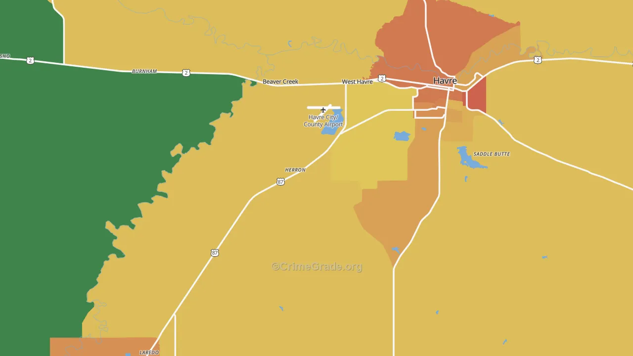 Hill County, MT Map of Vehicle Theft Rates