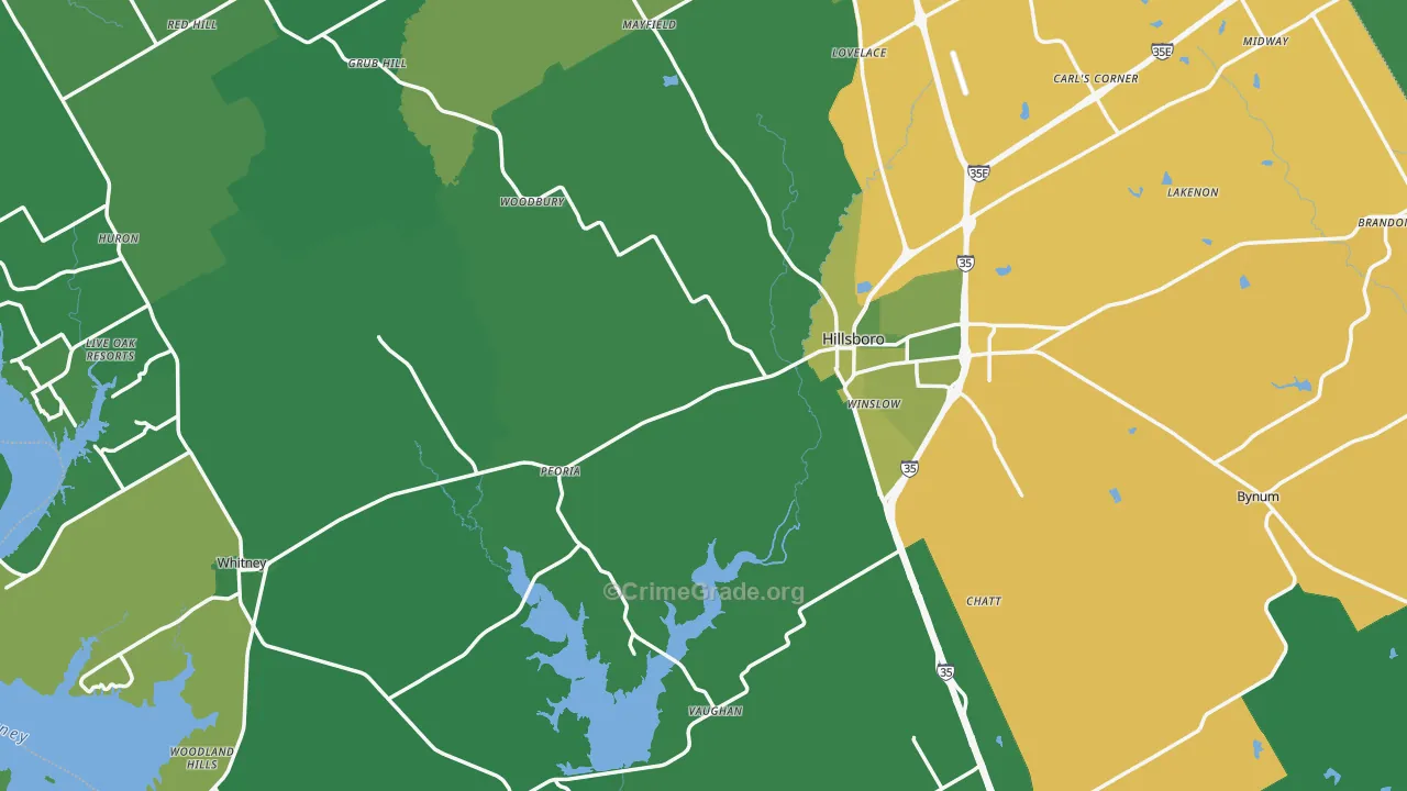 Hill County, TX Map of Vehicle Theft Rates