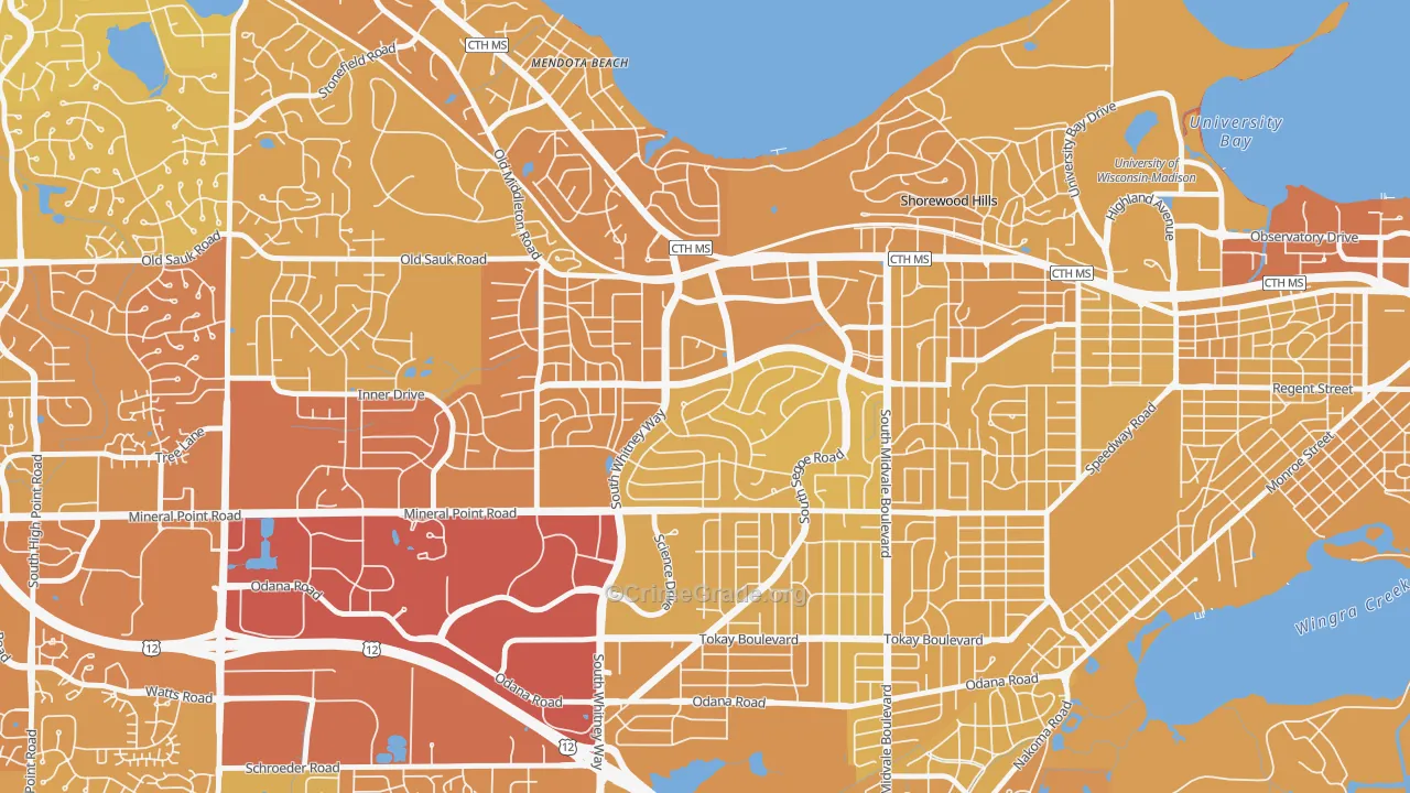Hill Farms-University Neighborh, Madison, WI Map of Vehicle Theft Rates