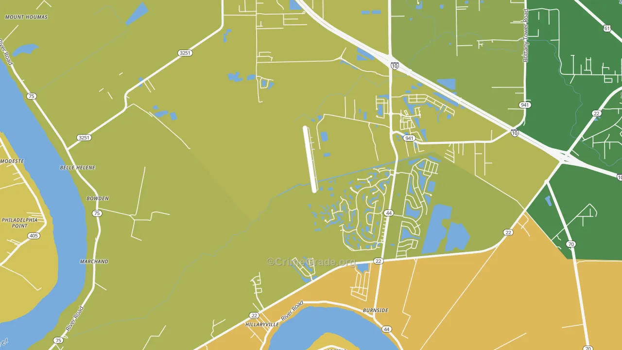 Hillaryville, LA Map of Vehicle Theft Rates