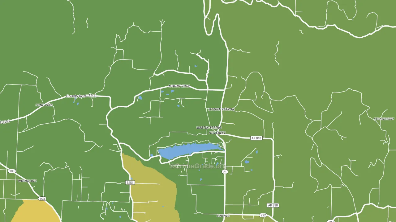 Hillcrest, AR Map of Vehicle Theft Rates