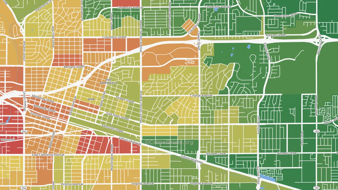 Hillcrest-Bakersfield, Bakersfield, CA Map of Vehicle Theft Rates