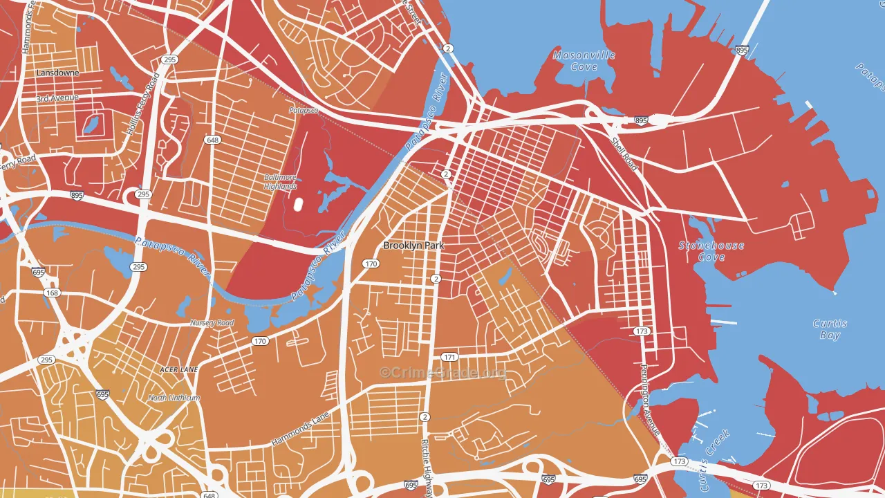 Hillcrest, Brooklyn Park, MD Map of Vehicle Theft Rates
