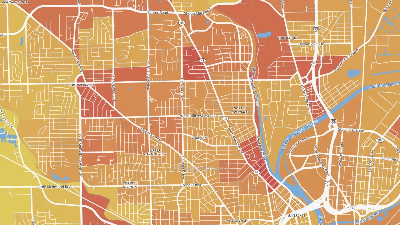 Hillcrest, Dayton, OH Map of Vehicle Theft Rates