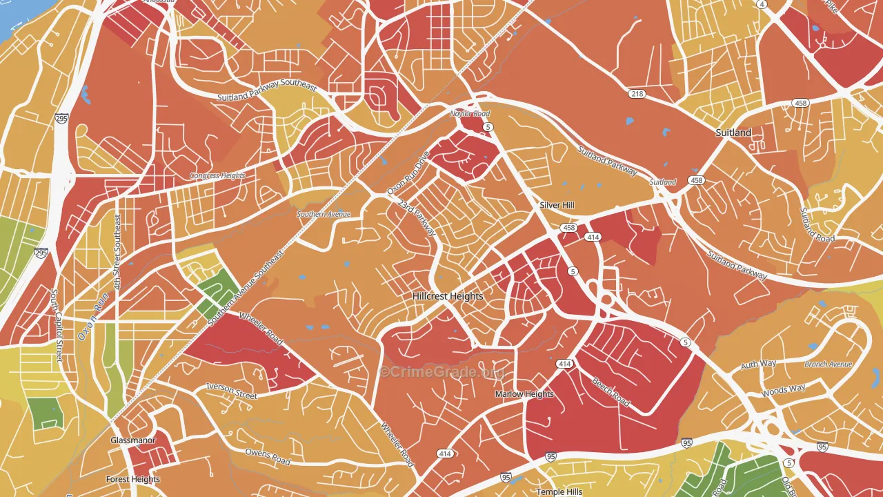 Hillcrest Heights, MD Map of Vehicle Theft Rates