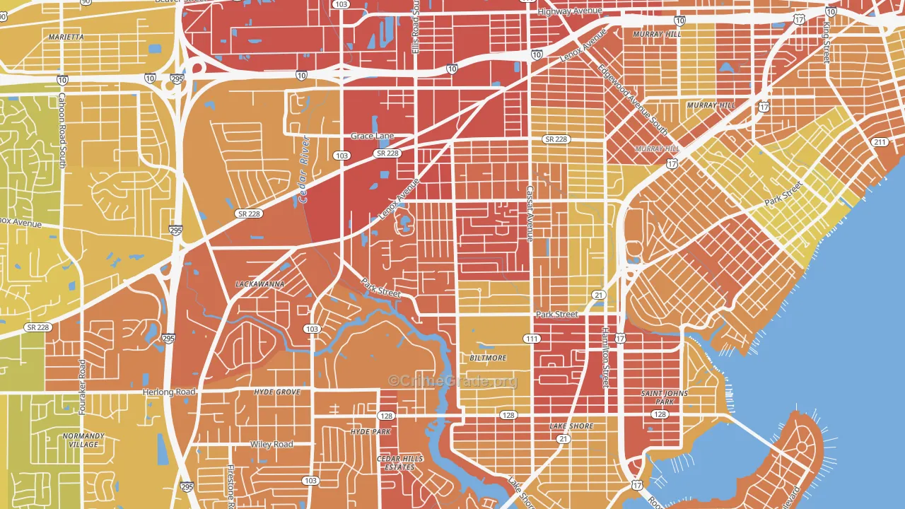 Hillcrest, Jacksonville, FL Map of Vehicle Theft Rates