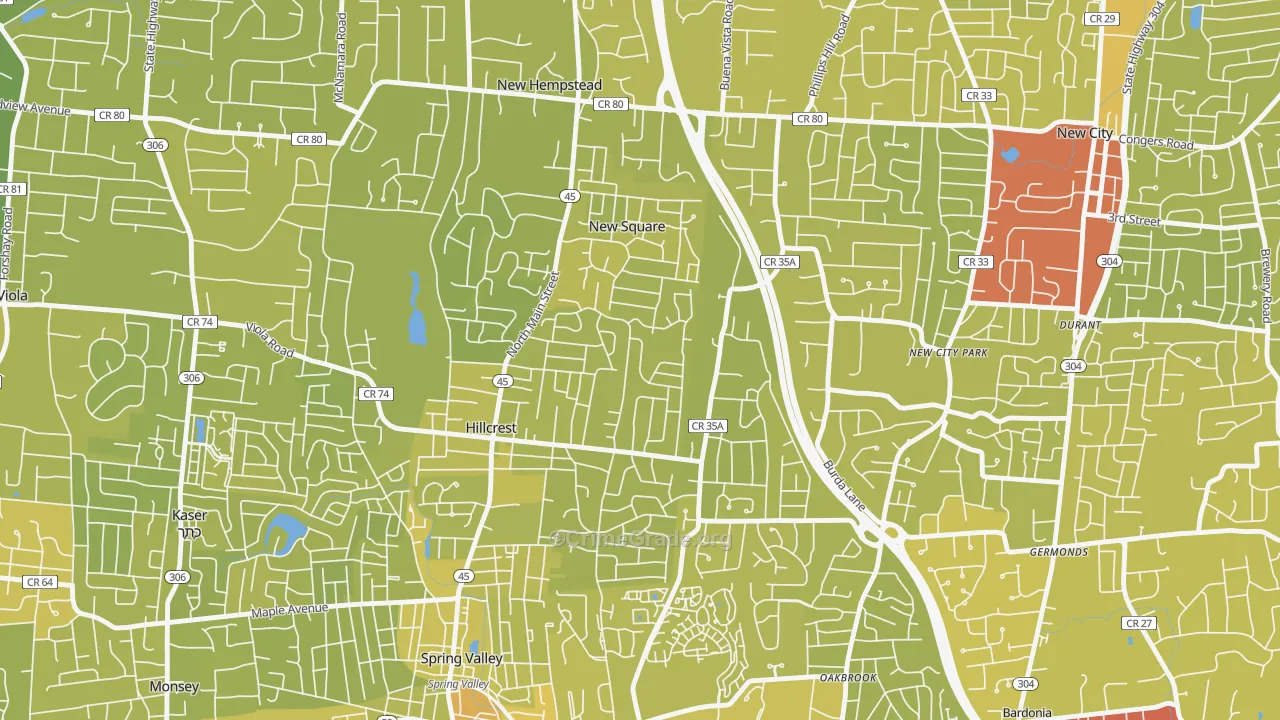 Hillcrest, Spring Valley, NY Map of Vehicle Theft Rates