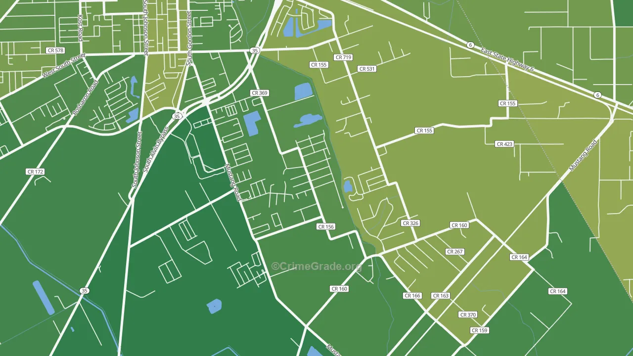 Hillcrest, TX Map of Vehicle Theft Rates