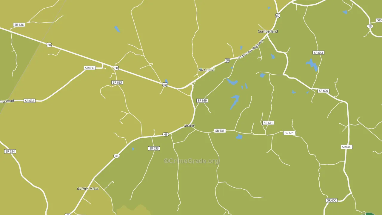 Hillcrest, VA Map of Vehicle Theft Rates