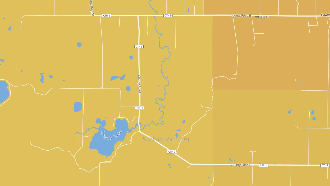 Hillcrest, WI Map of Vehicle Theft Rates