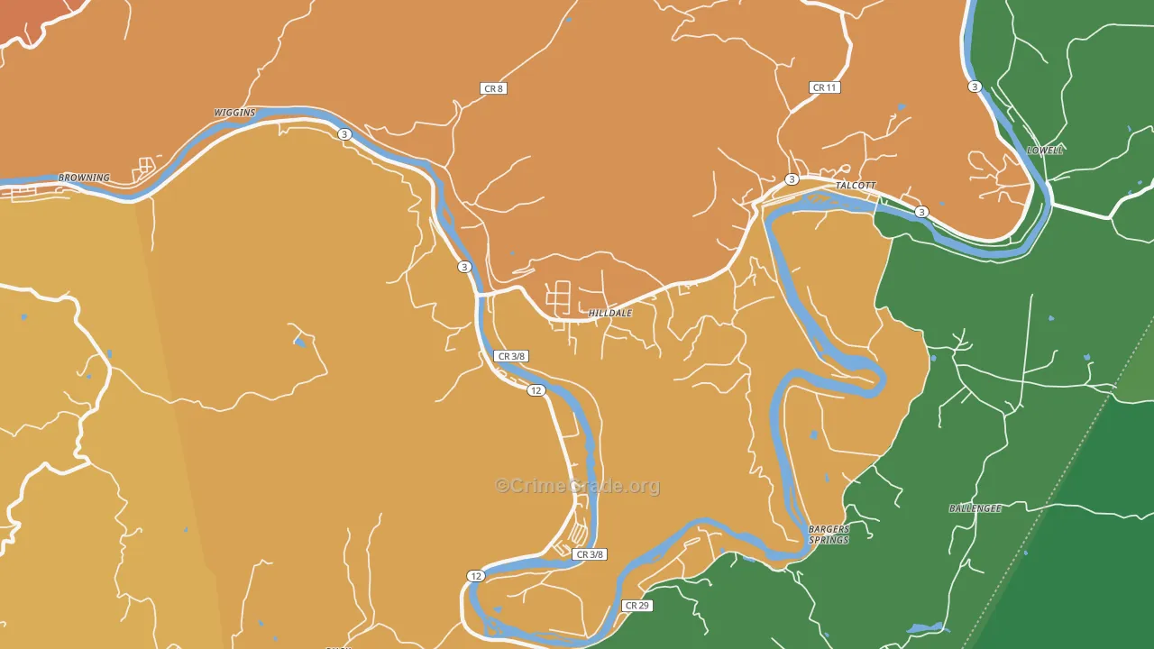 Hilldale, WV Map of Vehicle Theft Rates