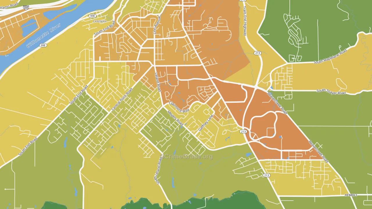 Hillendale, Oregon City, OR Map of Vehicle Theft Rates