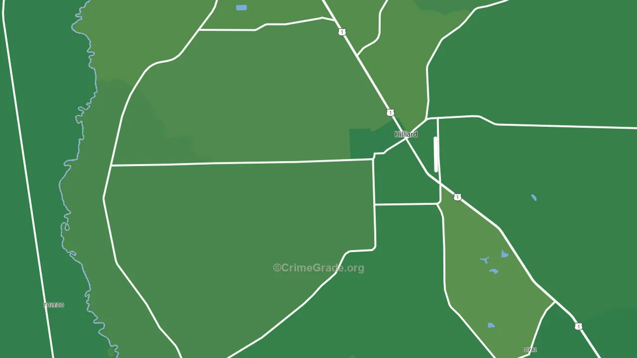 Hilliard, FL Map of Vehicle Theft Rates
