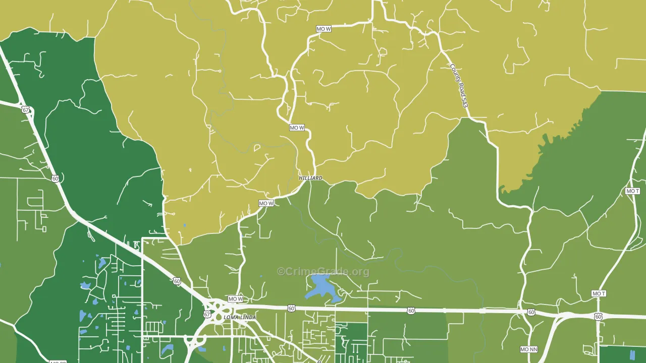 Hilliard, MO Map of Vehicle Theft Rates