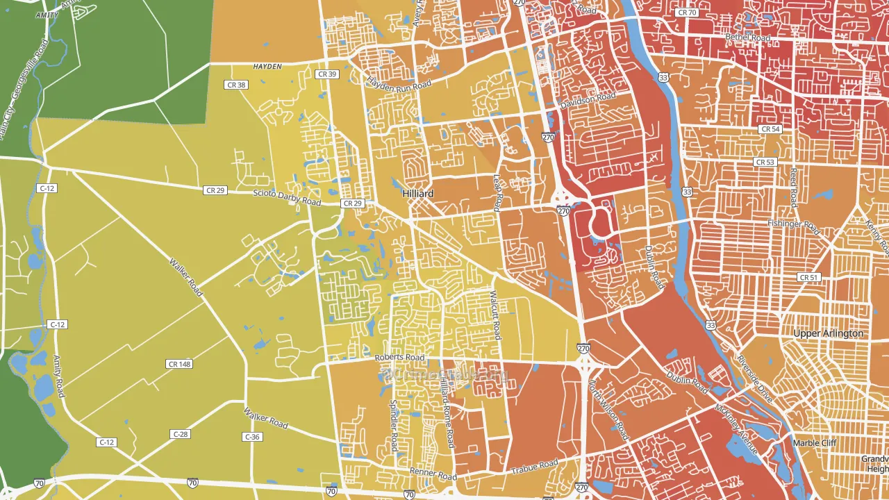 Hilliard, OH Map of Vehicle Theft Rates