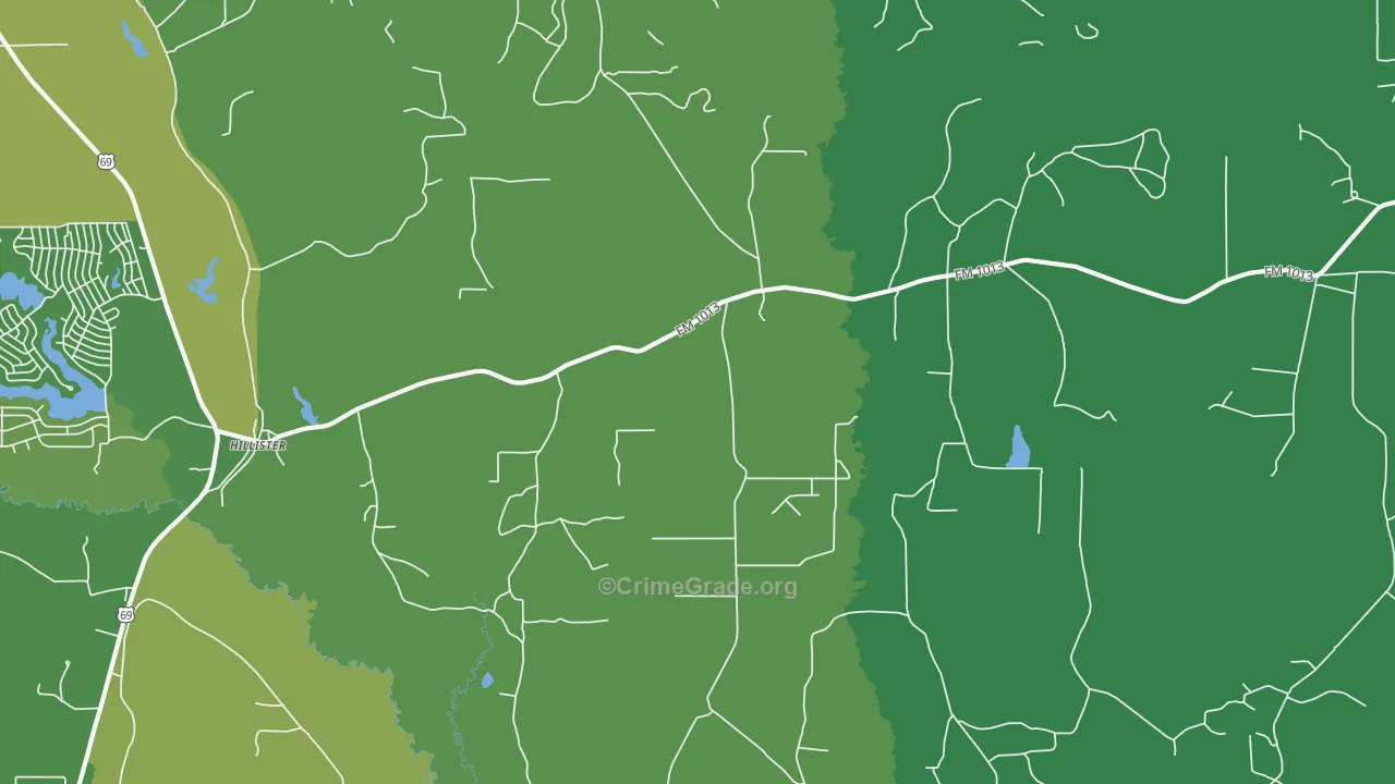 Hillister, TX Map of Vehicle Theft Rates