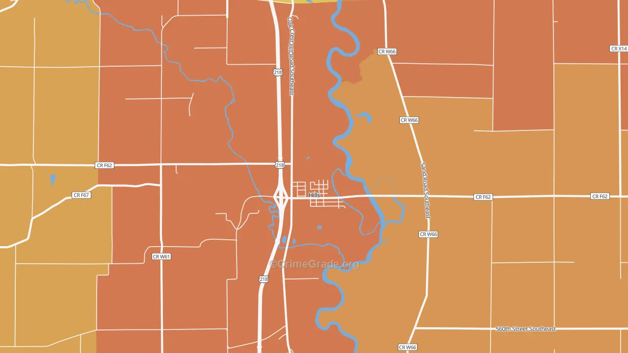 Hills, IA Map of Vehicle Theft Rates