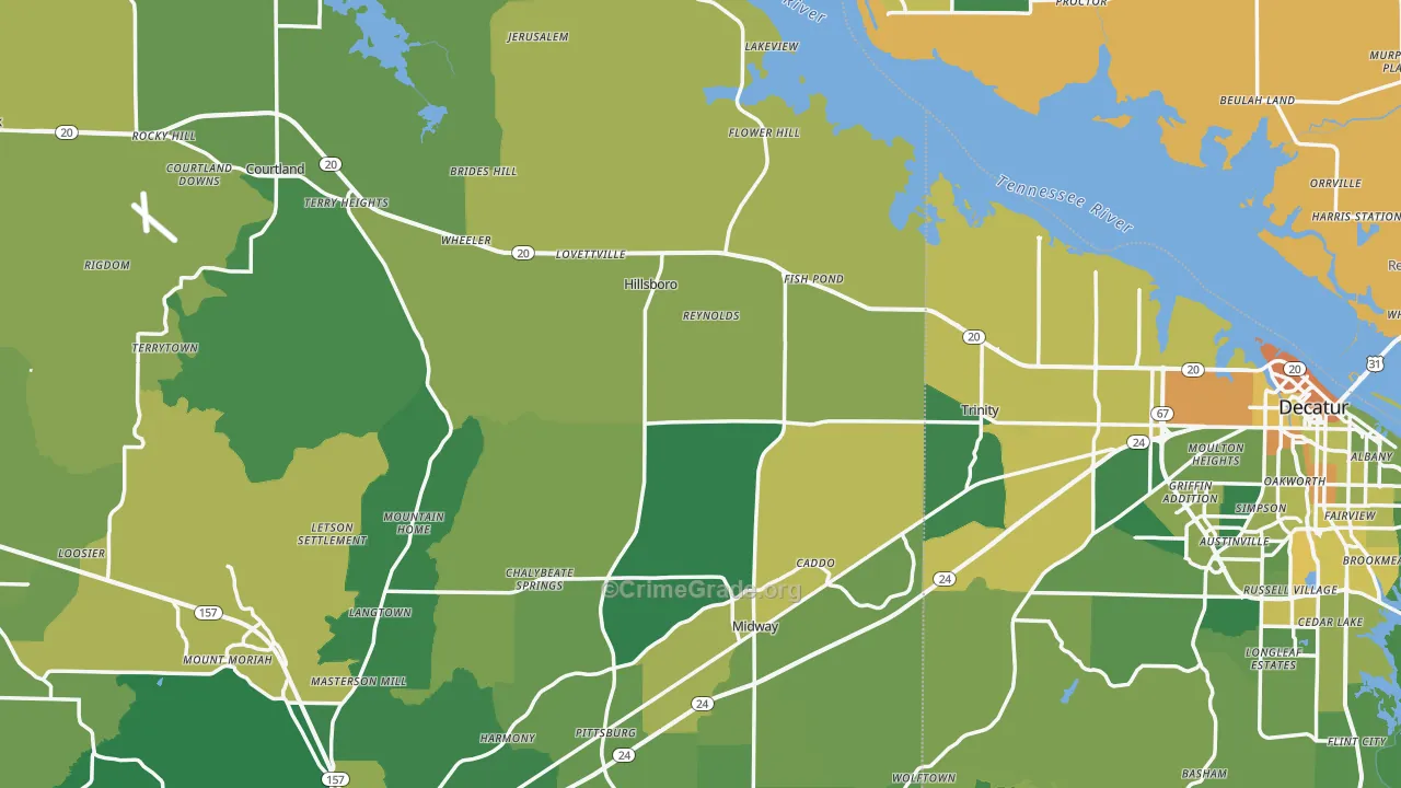Hillsboro, AL Map of Vehicle Theft Rates